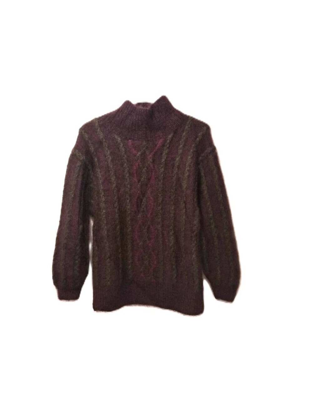 VTG Linda Allard Ellen Tracy Mohair Cable Knit Sweater Handknit Cabincore Cozy